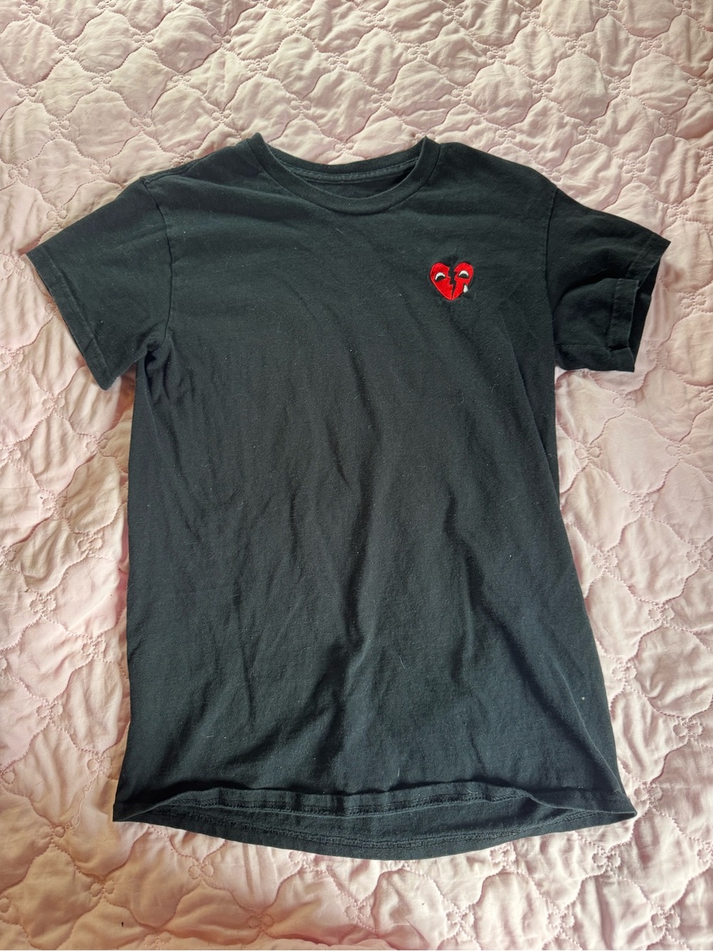 riot society Black Short Sleeve Tee with Red Heart Patch